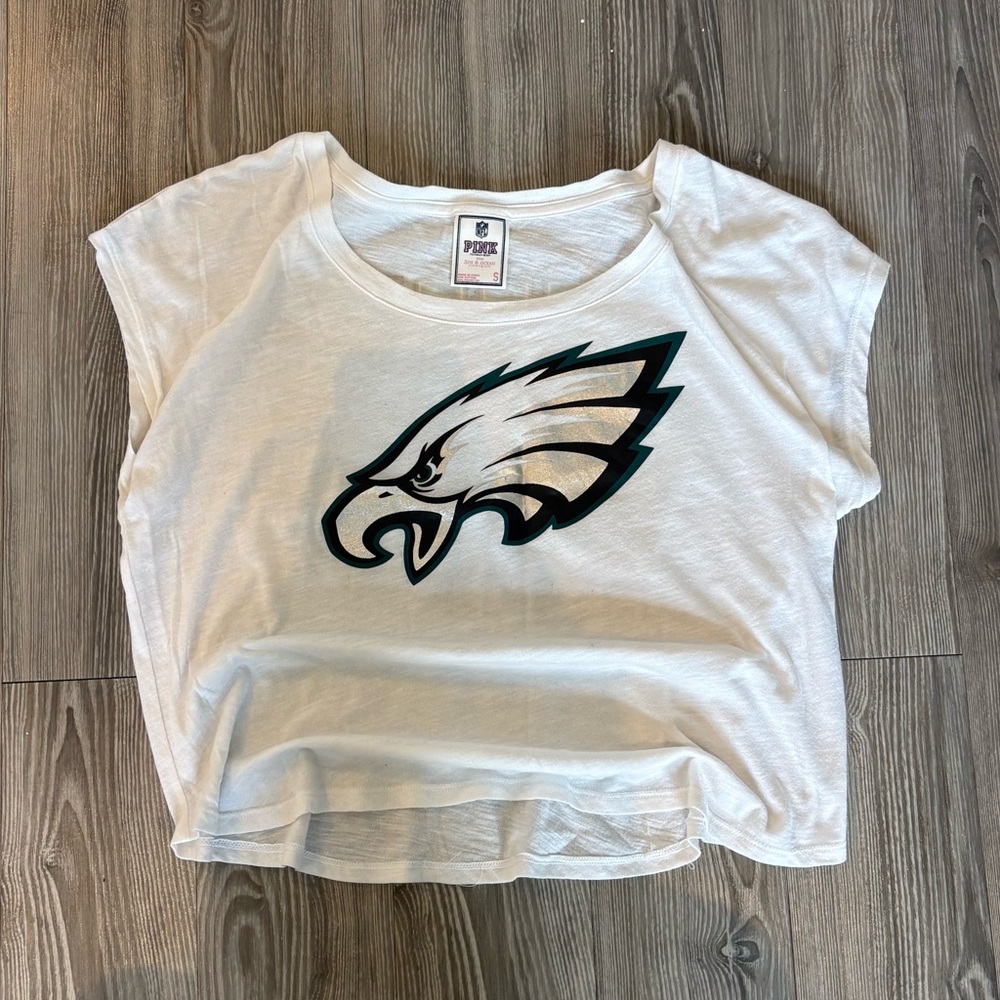 Victoria Secret PINK Philadelphia Eagles White Cropped T-Shirt Small Team Logo